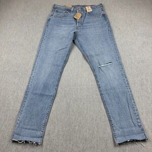 Levis 501 Jeans Womens 30X30 Blue Skinny Denim Button Fly Distressed Raw Hem NWT